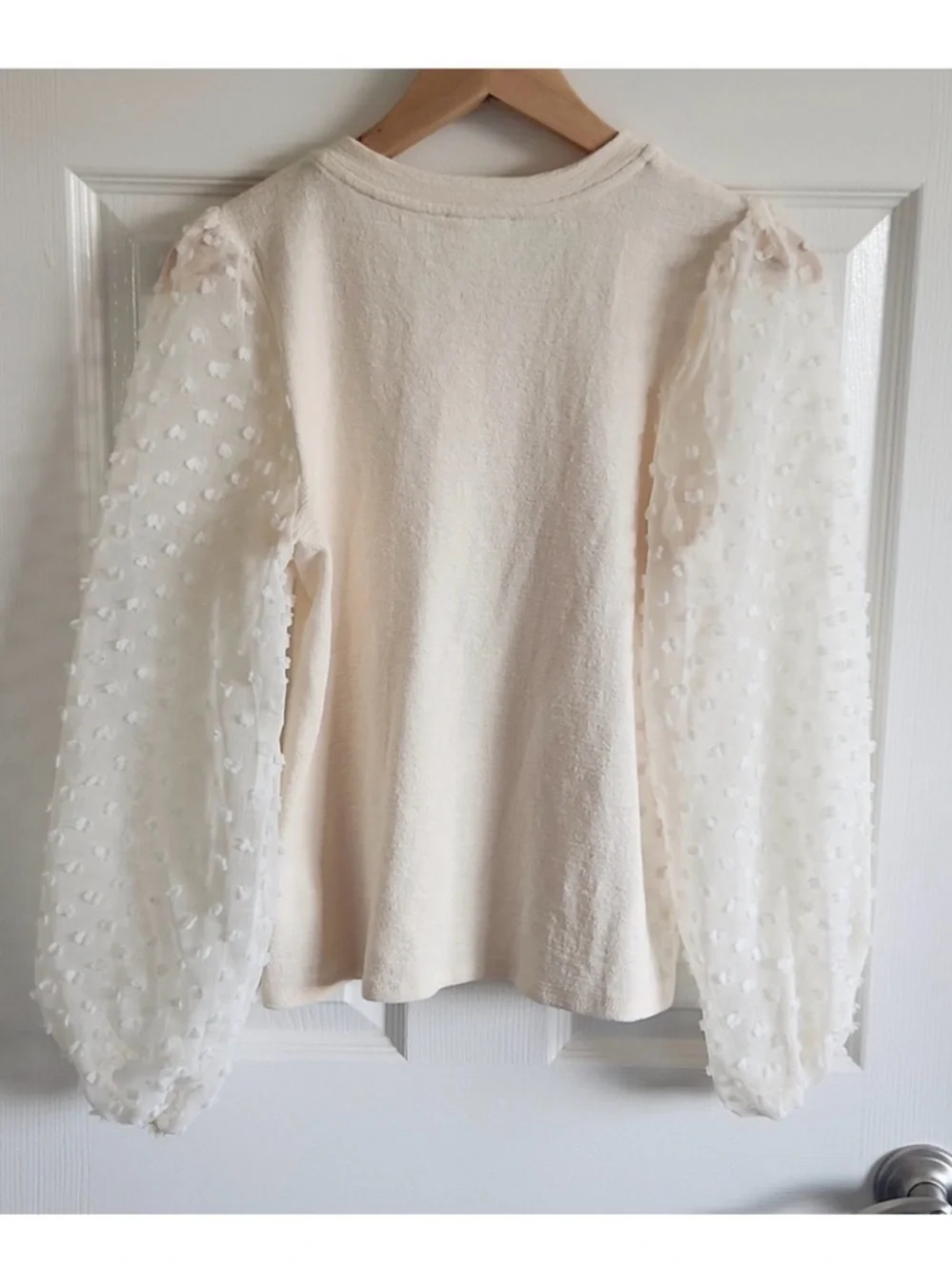 MAEVE x ANTHROPOLOGIE Ivory Textured Swiss Dot Puff-Sleeve Women's Top SMALL